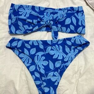 shein blue strapless swimsuit